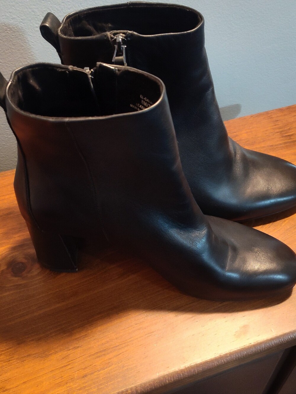 Essex Lane Black Leather Ankle Booties with Block Heel